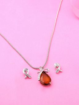 Estele - Rhodium Plated Drop Designer Necklace Set with Crystal for Women